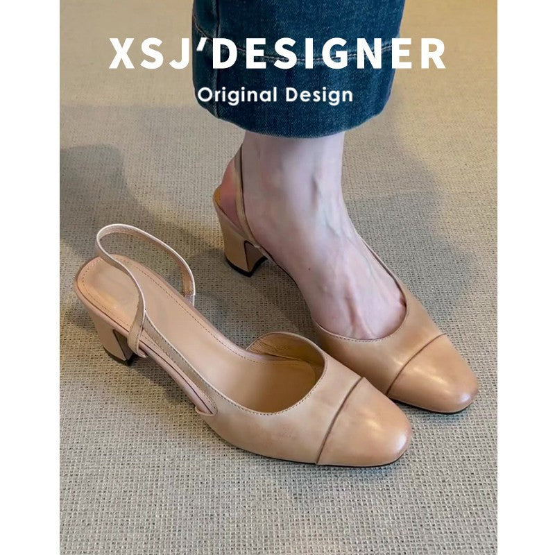 Low-cut Shoes Retro Round-toe Womens Chunky-heel Pumps