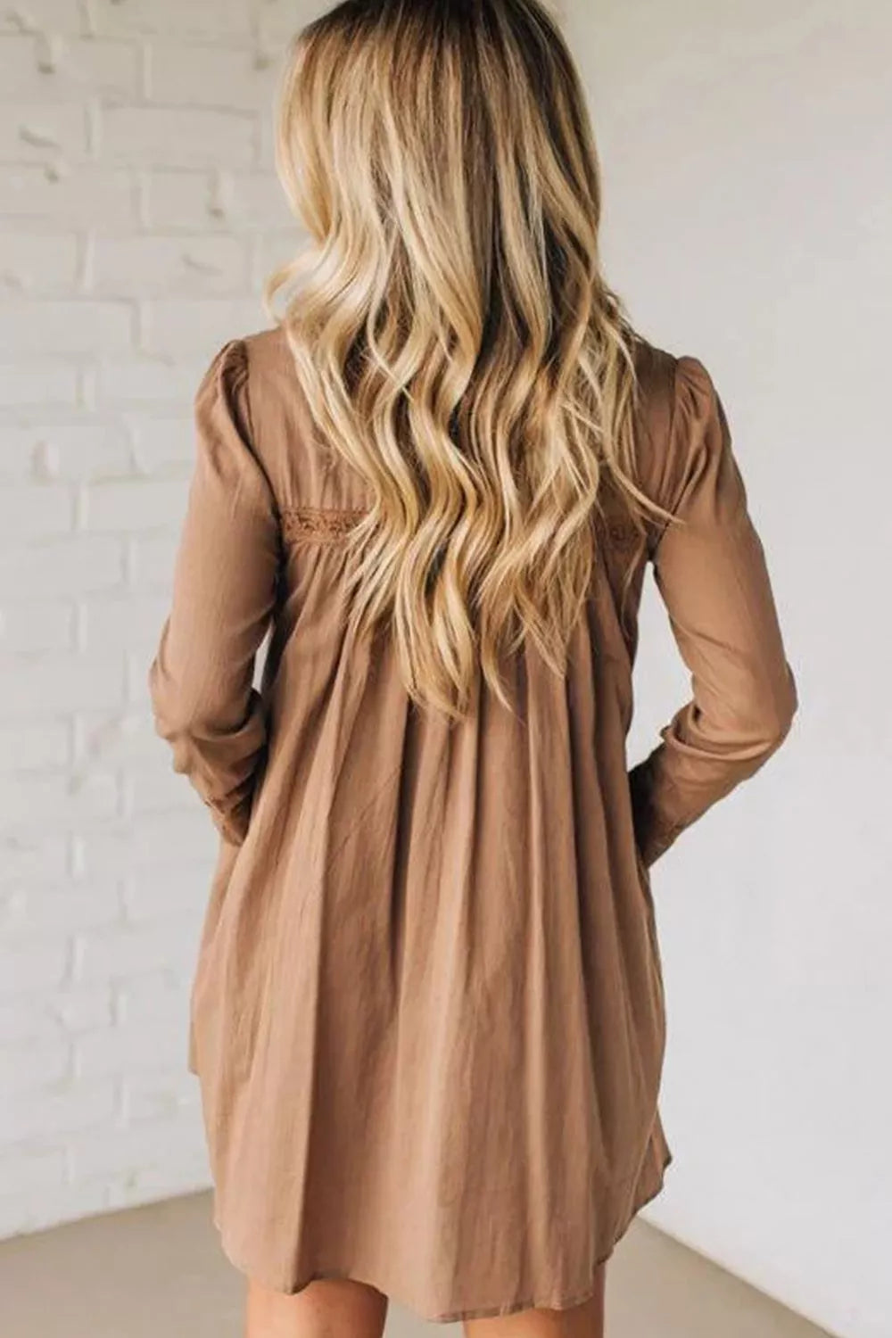 Lace Trim Button-Down Mini Dress