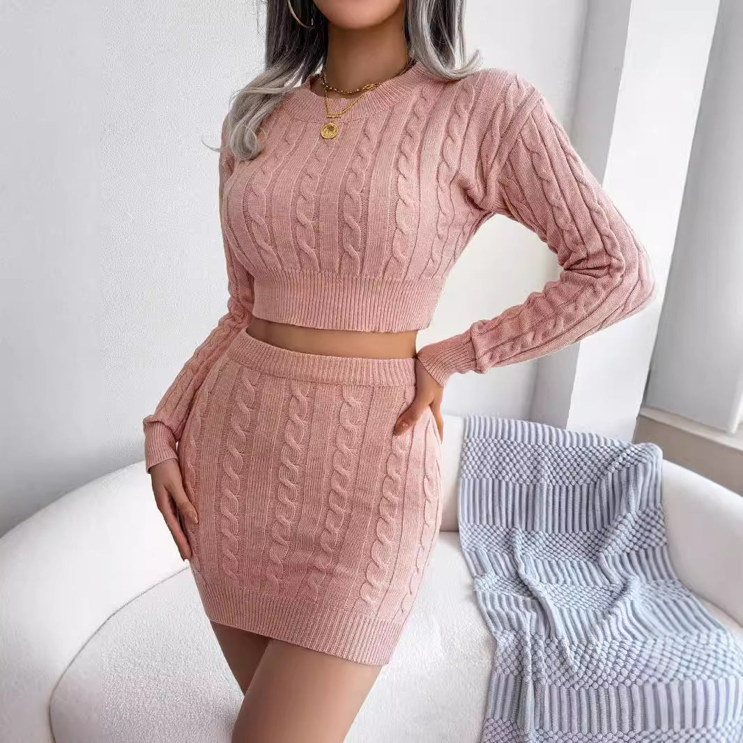 Conjunto de suéter y falda de punto para mujer