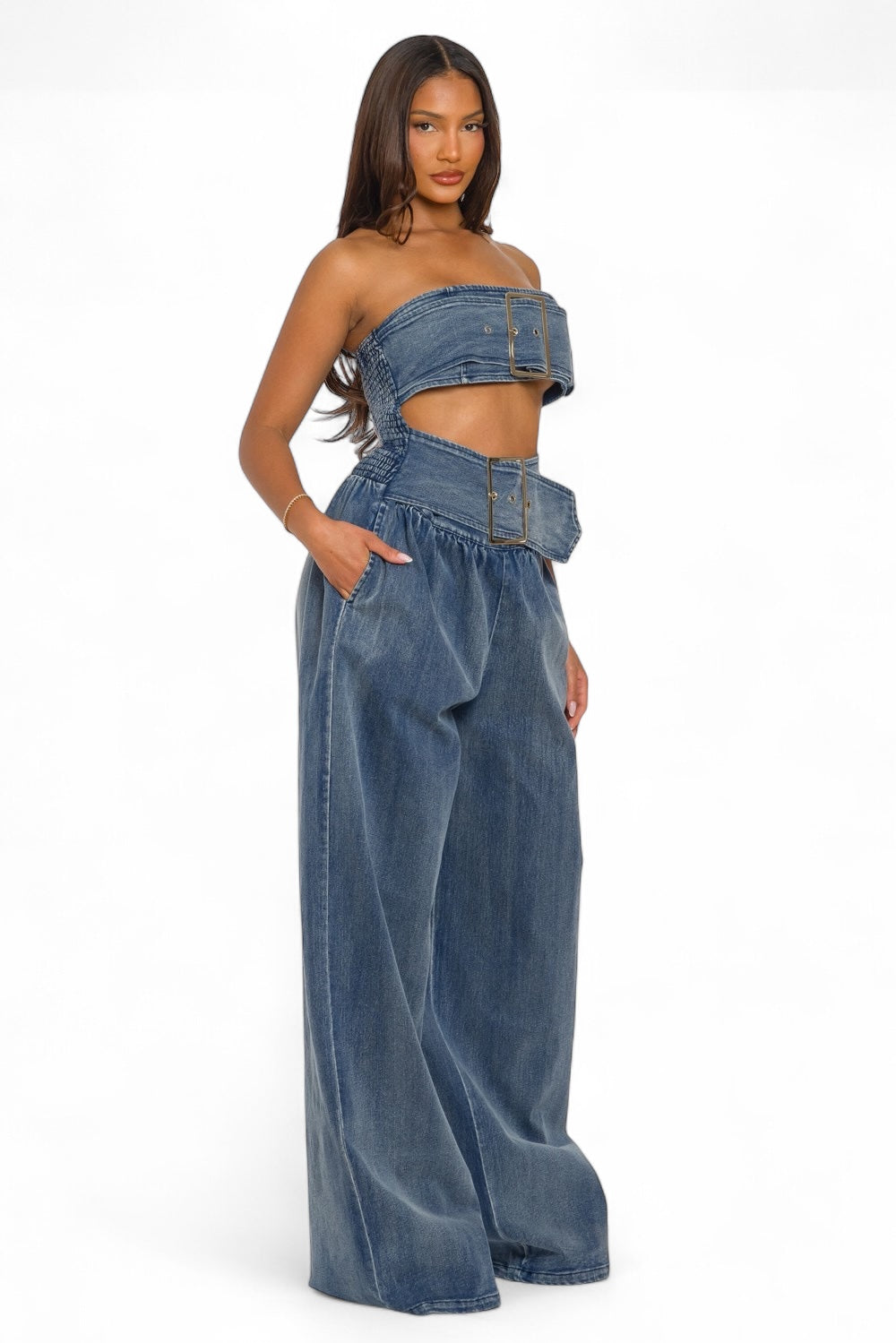 Mono vaquero con cinturón Denim Diva