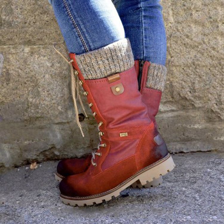 Round Head Low-Heel Wool Mouth Side Boots