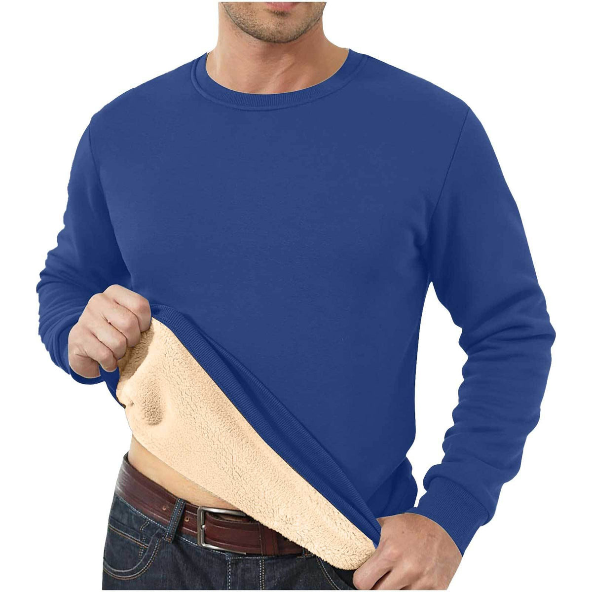 Amazon Cross-Border Dropshipping Autumn And Winter Sweatshirt Men's Velvet Round Neck Solid Color Loose Thermal Underwear Thick Foreign Trade Men's Clothing