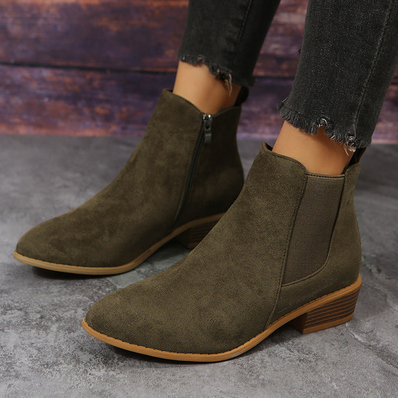 Women's Pointed Suede Elastic Band Boots