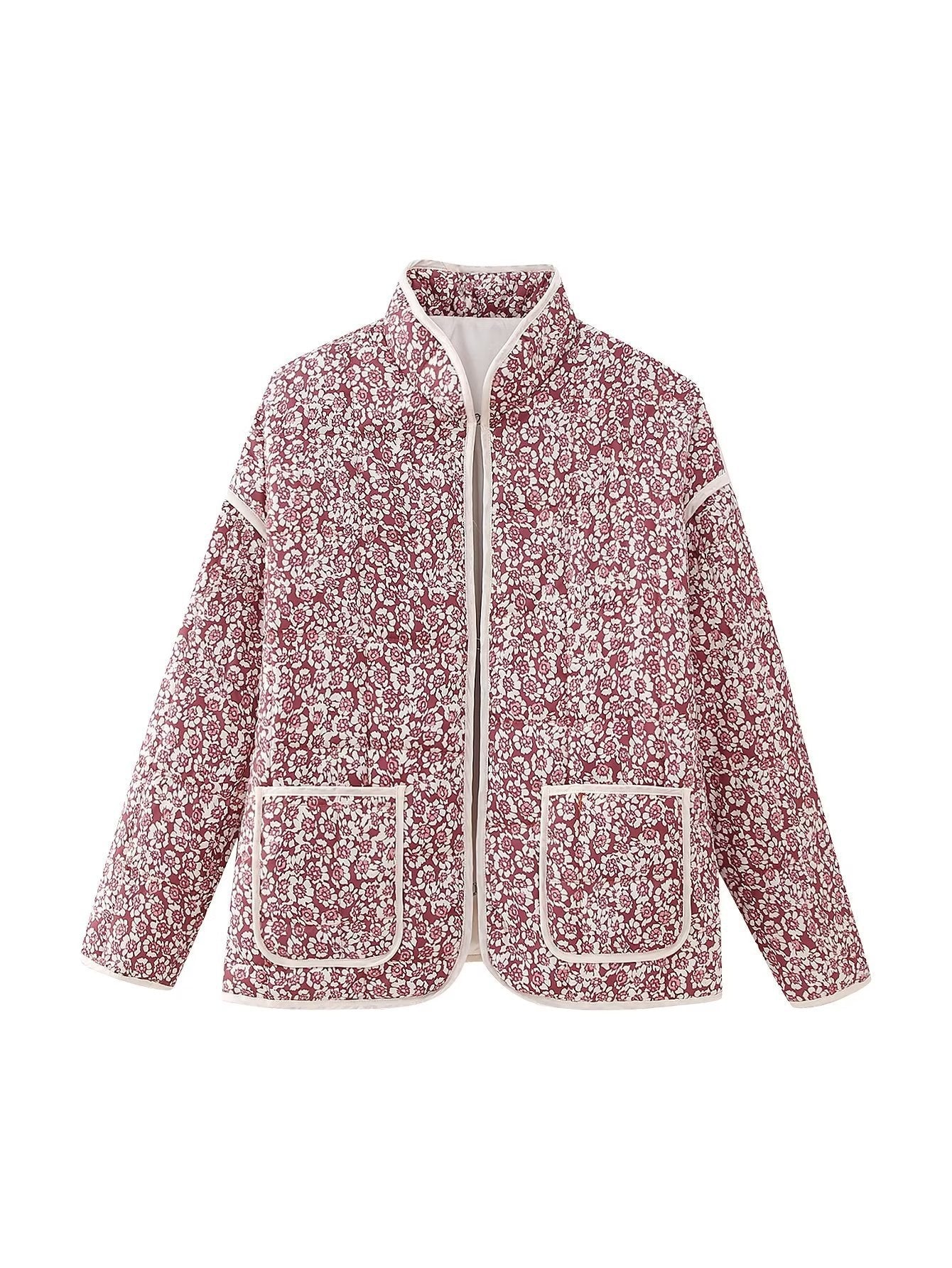Plus Size Stand Collar Quilted Floral Cotton Coat Jacket Women See size chart under “more details”