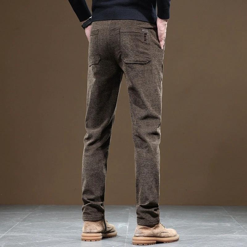 Men's Slim Fit Straight Fleece-lined Thick Business Casual Pants