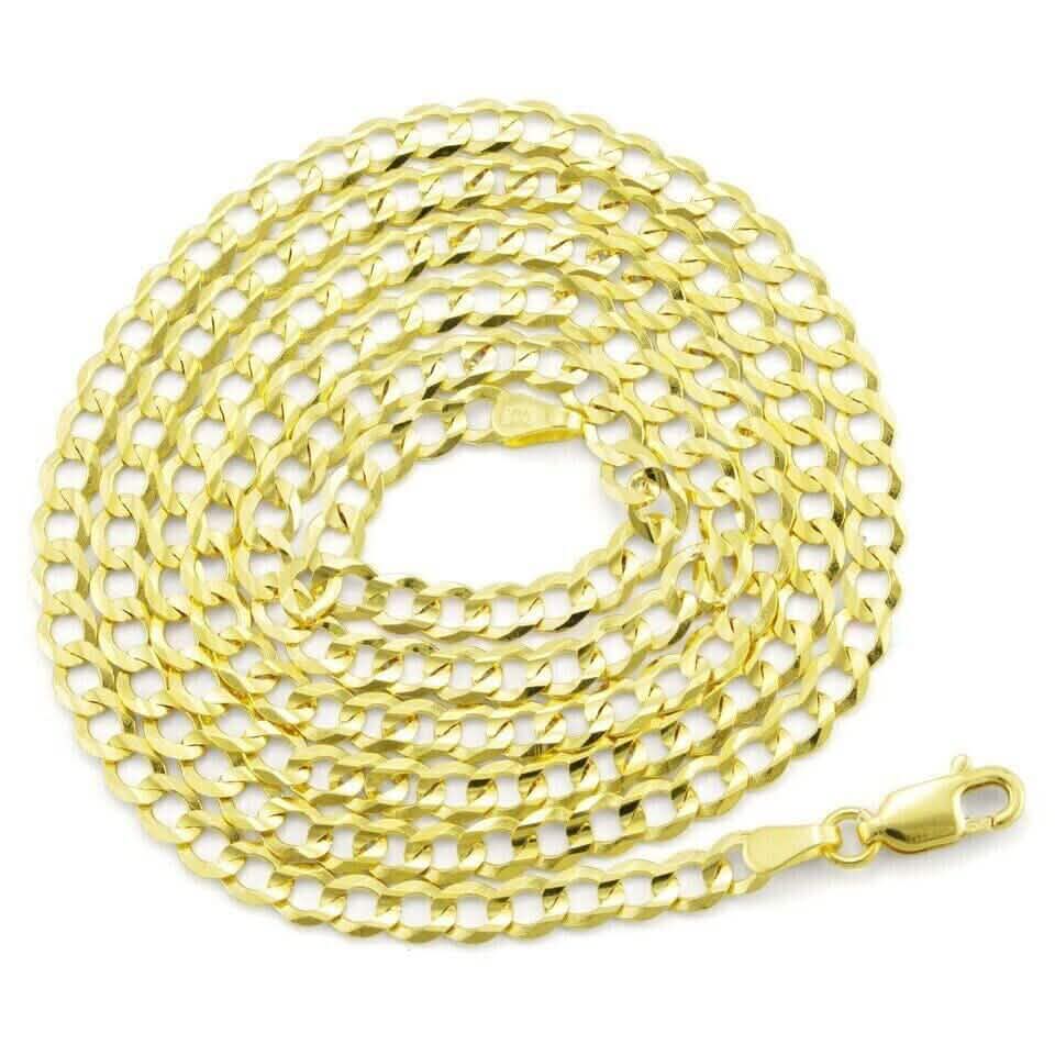 10K Solid Yellow Gold 4mm Cuban Curb Chain Link Necklace Lobster Clasp