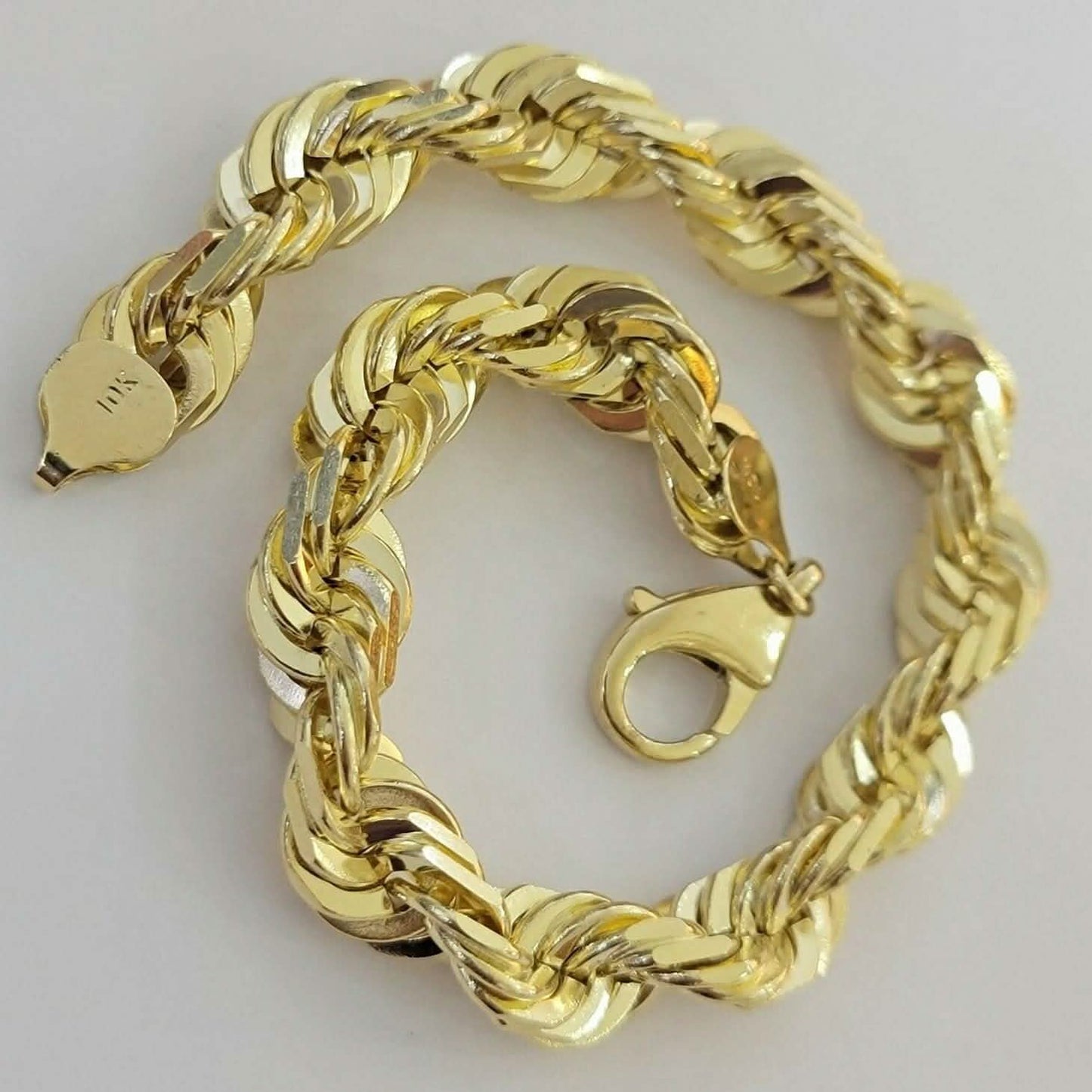 10k Yellow Gold Mens 6mm Diamond Cut Rope Genuine Italian Chain Link Bracelet 8"