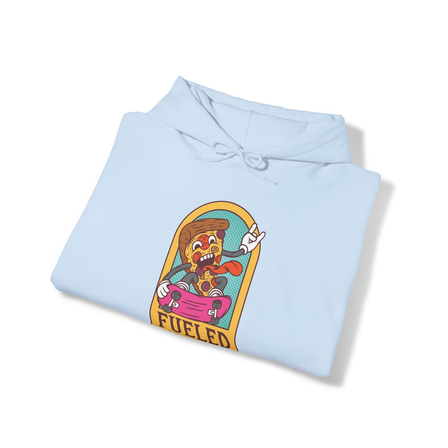 "Sudadera con capucha DirkyThreadz alimentada por pizza - Diseño gráfico divertido para amantes de la pizza"