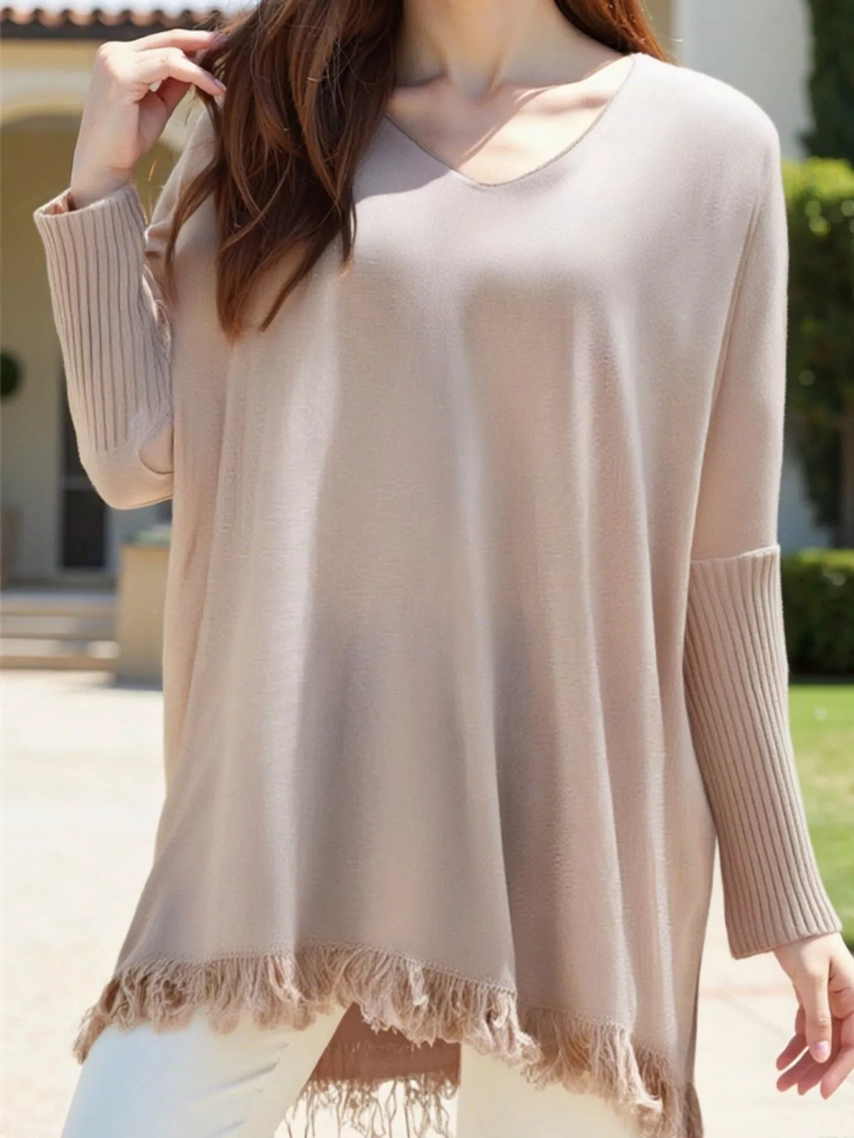 Raw Hem V-Neck Sweater