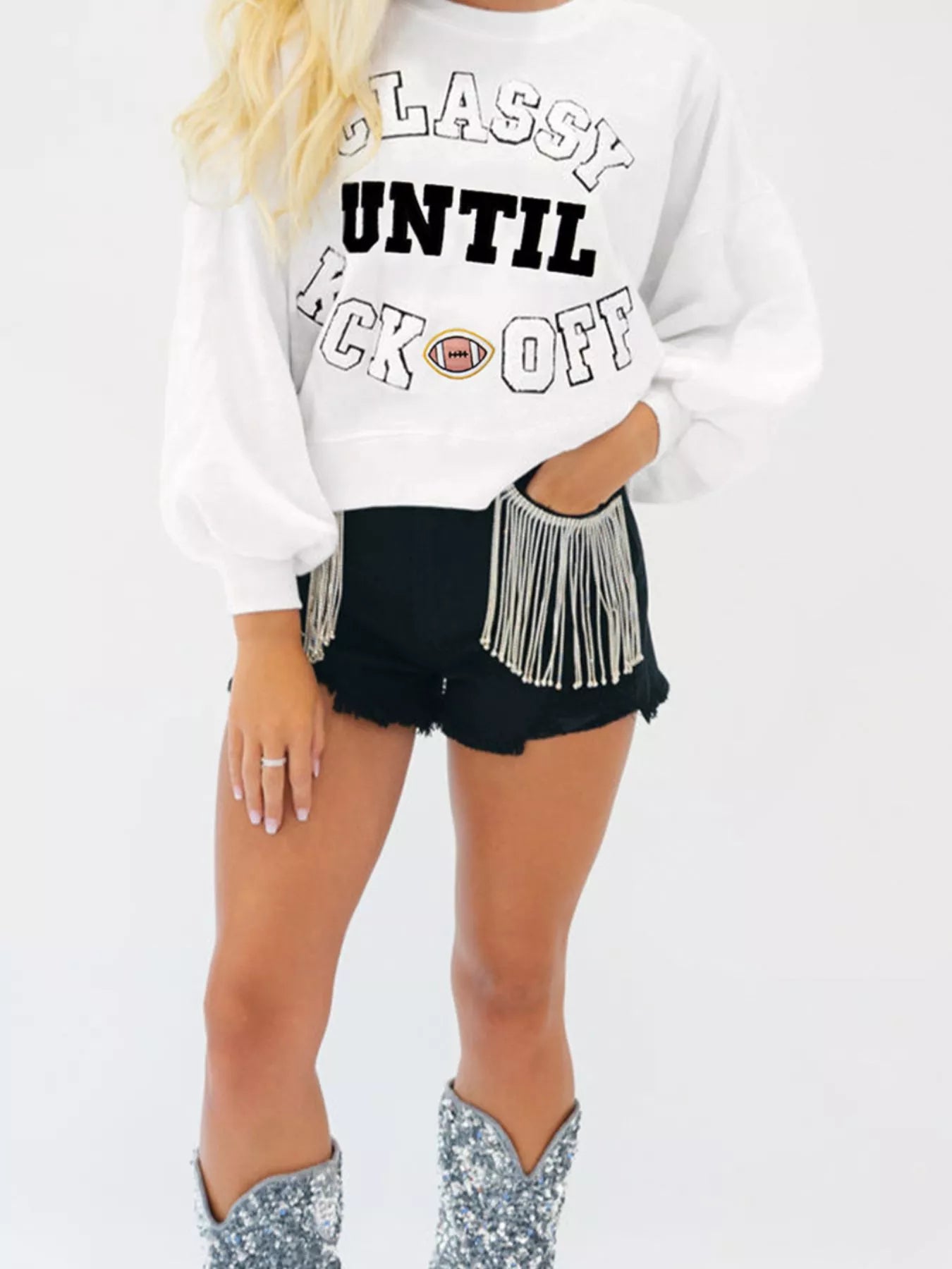 Sudadera holgada con letras de peluche y parches