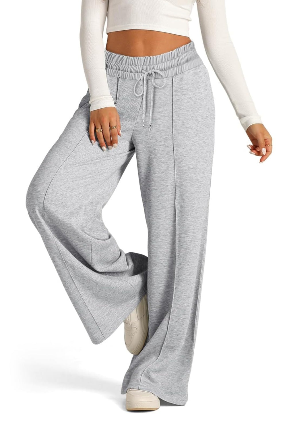 Pantalones de pernera ancha con cintura elástica y cordón ajustable