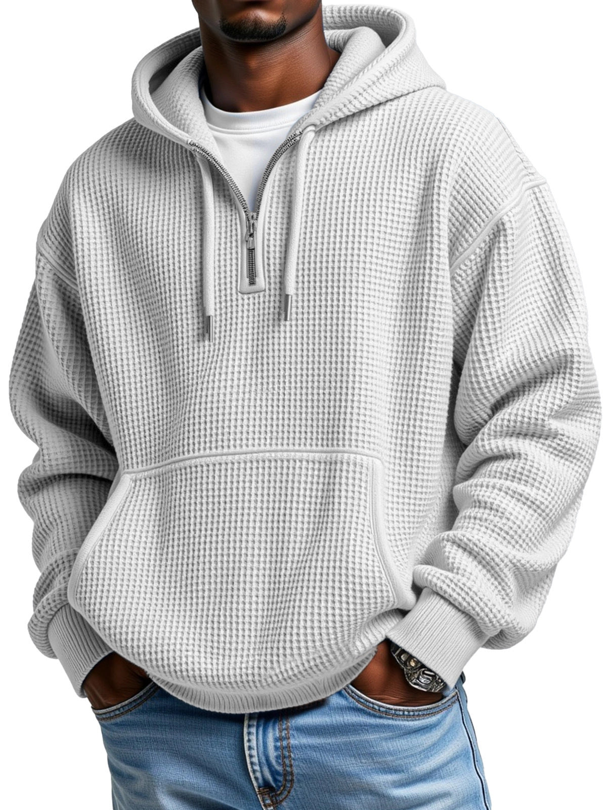 Autumn And Winter New Amazon Independent Station Fashion Sports Trendy Brand Men's Tops Waffle Hooded Sweatshirt
