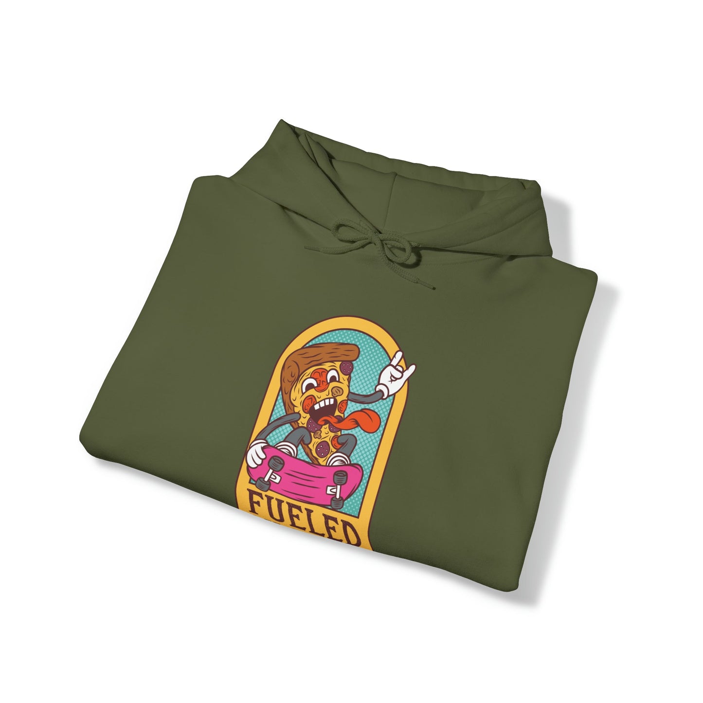 "Sudadera con capucha DirkyThreadz alimentada por pizza - Diseño gráfico divertido para amantes de la pizza"