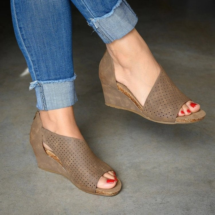Wedge Heel Hollow Fish Mouth Roman Shoes