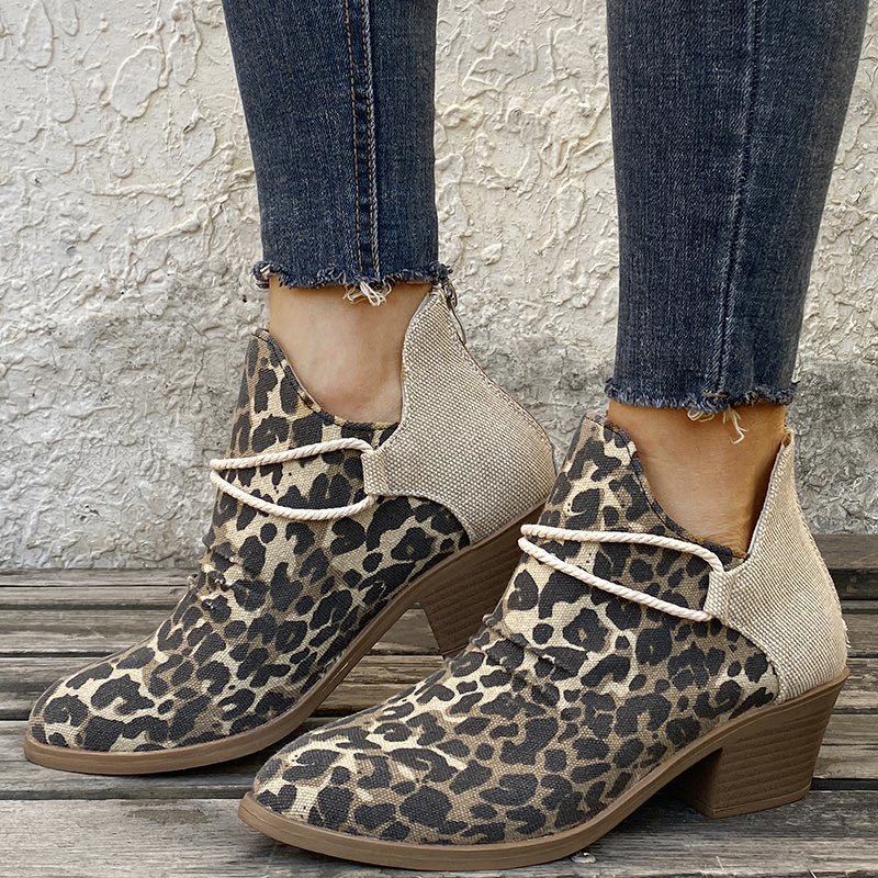 Women's Thick Heel Leopard Print Boots