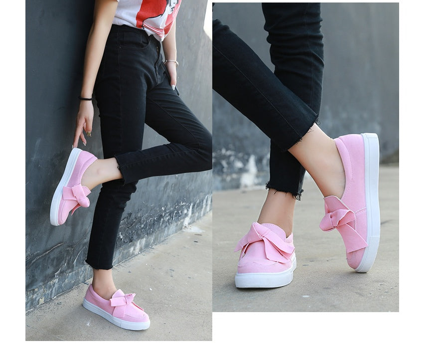 Women Nubuck Loafers Casual Bowknot Shoes