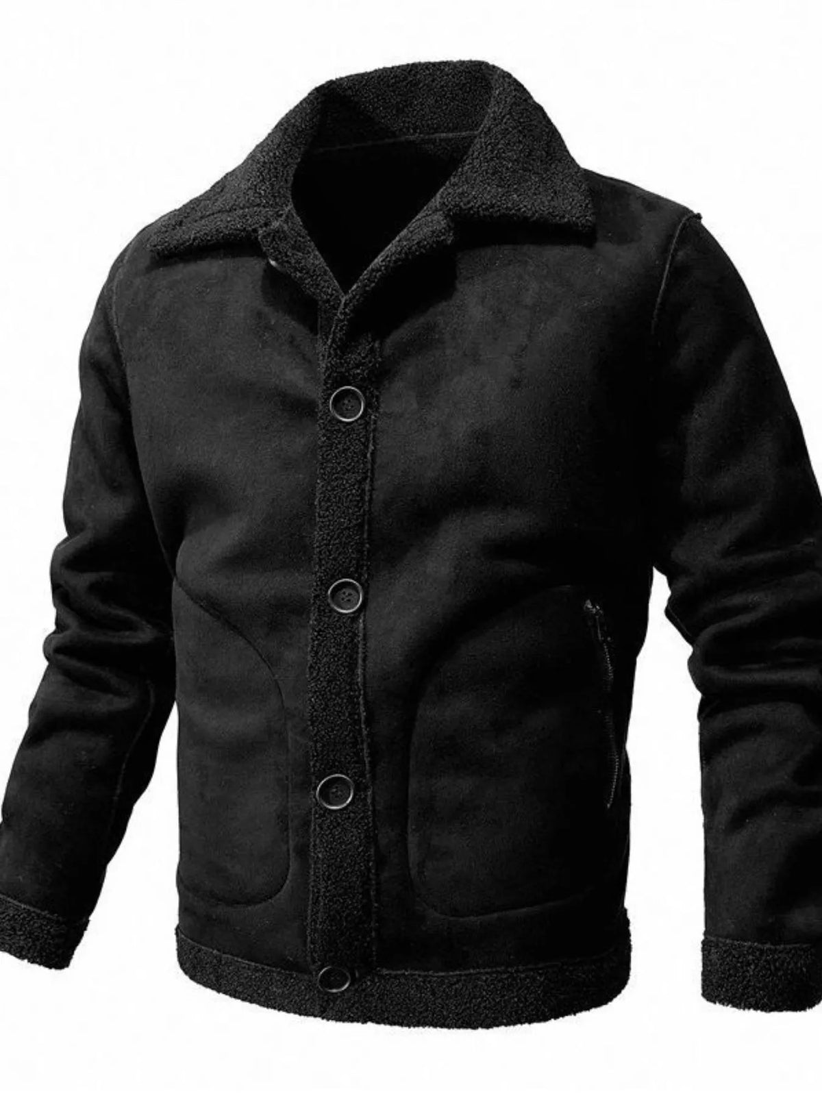 Men's Plus Size Shearling Lined Button Up Jacket