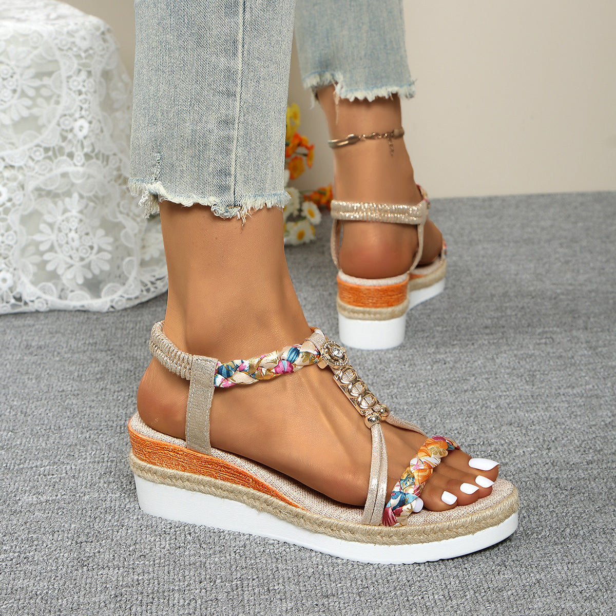 Women's Round-Toe Flat Bottom Wedge Loafers With Sandals