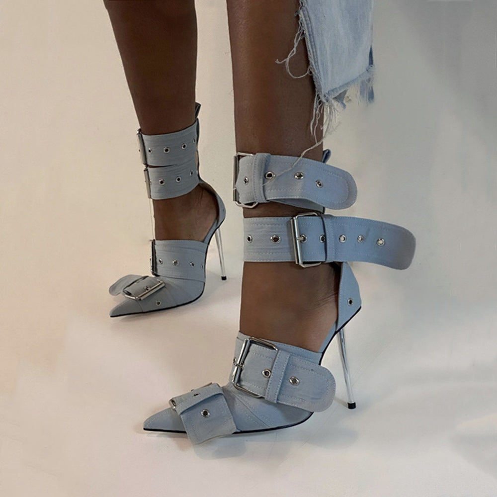 Women's Closed Toe High-Heel Sandals with Buckle