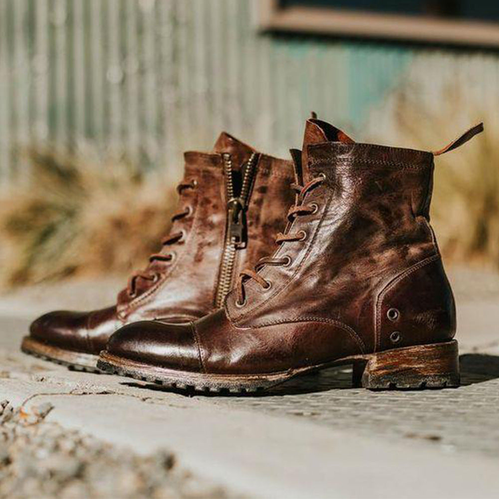 Retro Lace-Up Round-Toe Boots