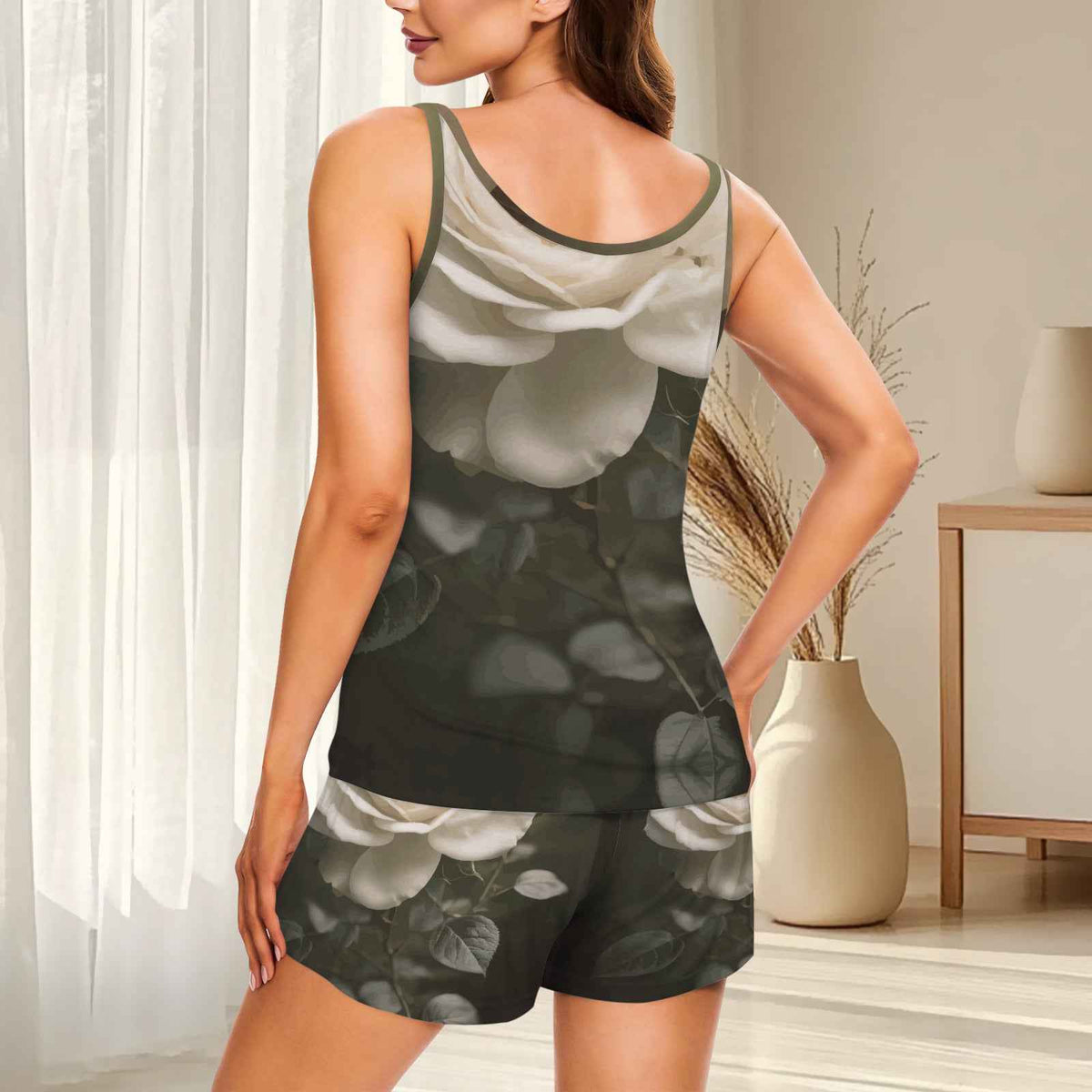 White Rose Women's Vest Shorts Pajama Set