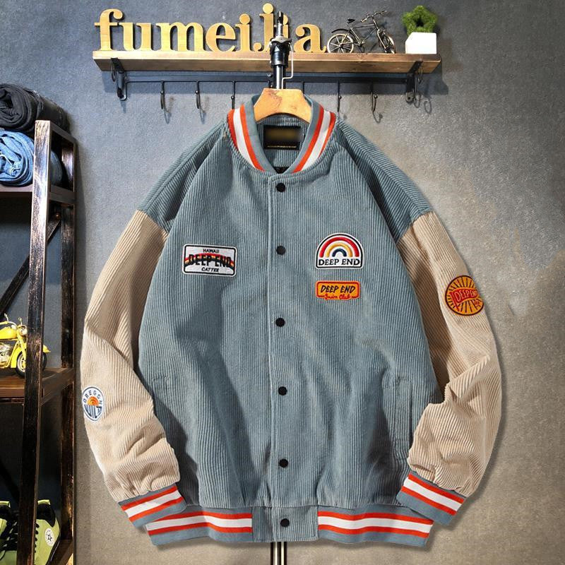 Men's Loose Color-block Corduroy Baseball Jacket