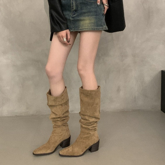 New Velvet-lined Pointed-toe Knee-high Equestrian Boots
