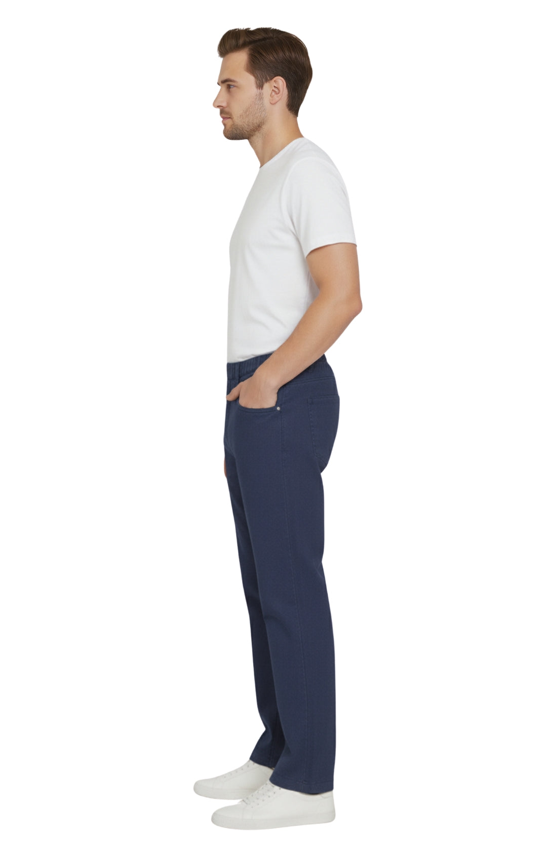 Pantalones vaqueros de mezclilla y sarga informales de hombre con cintura elástica sin cierre