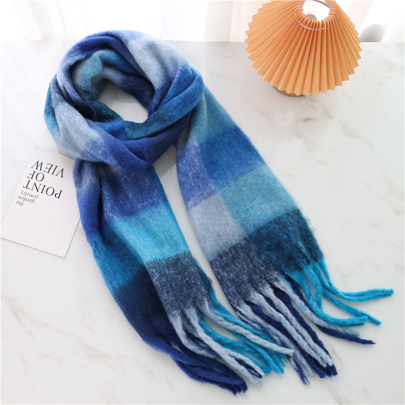 New Luxury Winter Soft Head Wraps Plaid Scarf Shawls Cashmere  Warm Cashmere Scarves Rainbow For Women