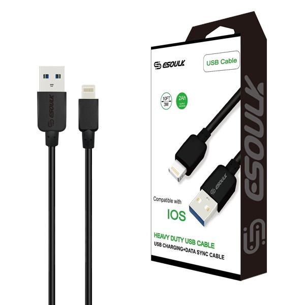 Cable USB de alta resistencia Esoulk 2A 3M (10ft) Negro