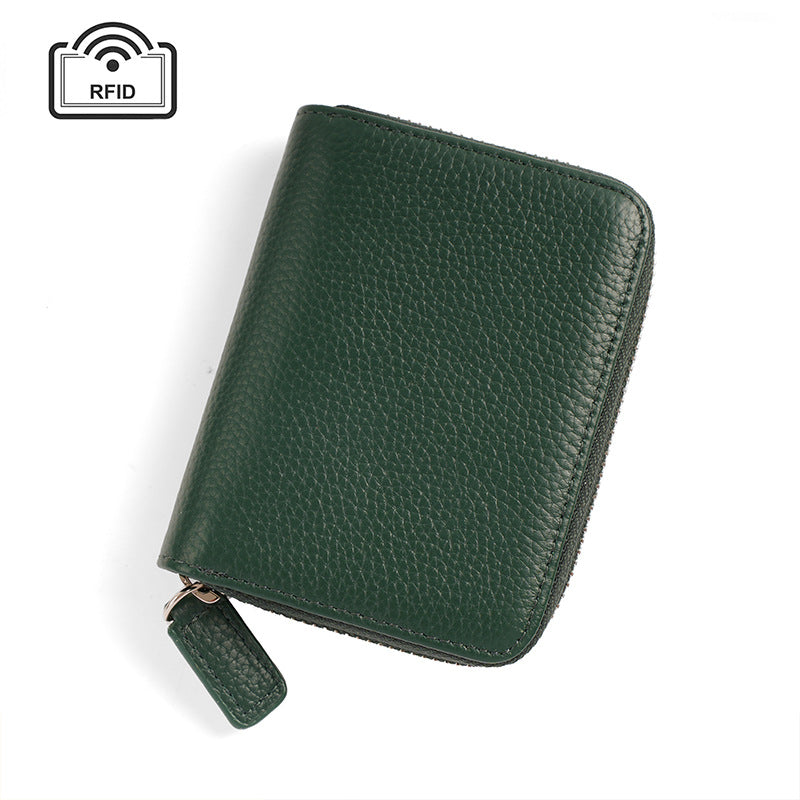 Leather Organ Card Wallet with RFID Zipper Bags