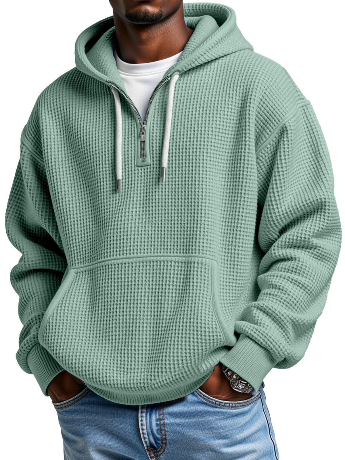 Autumn And Winter New Amazon Independent Station Fashion Sports Trendy Brand Men's Tops Waffle Hooded Sweatshirt