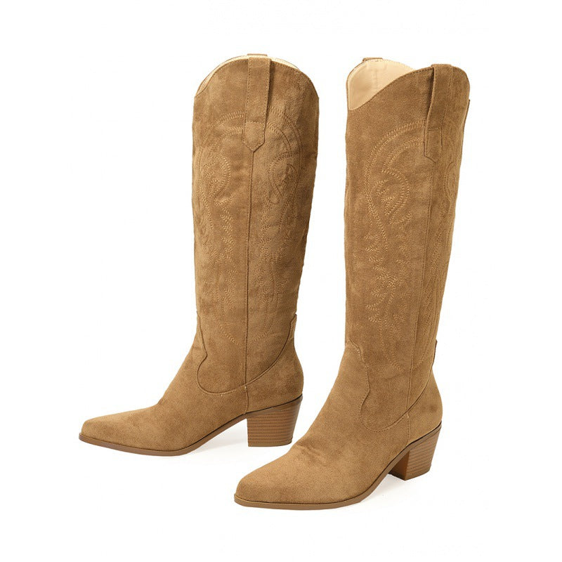 Chunky Heel Knee-High Slip-On Boots