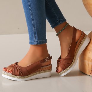 Plus-Size Jute-Strap Bow Sandals