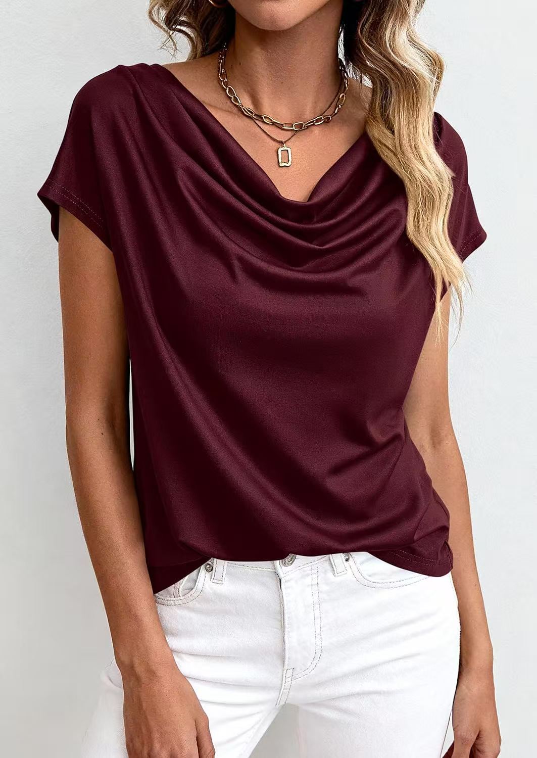 Casual, Fashionable Solid-color Short-sleeve Top