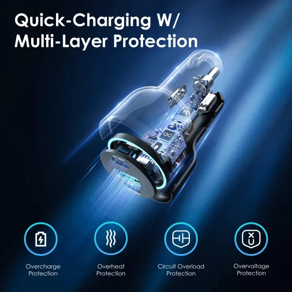 Cargador de coche de tres puertos USB C Rexing 120W con cable incluido