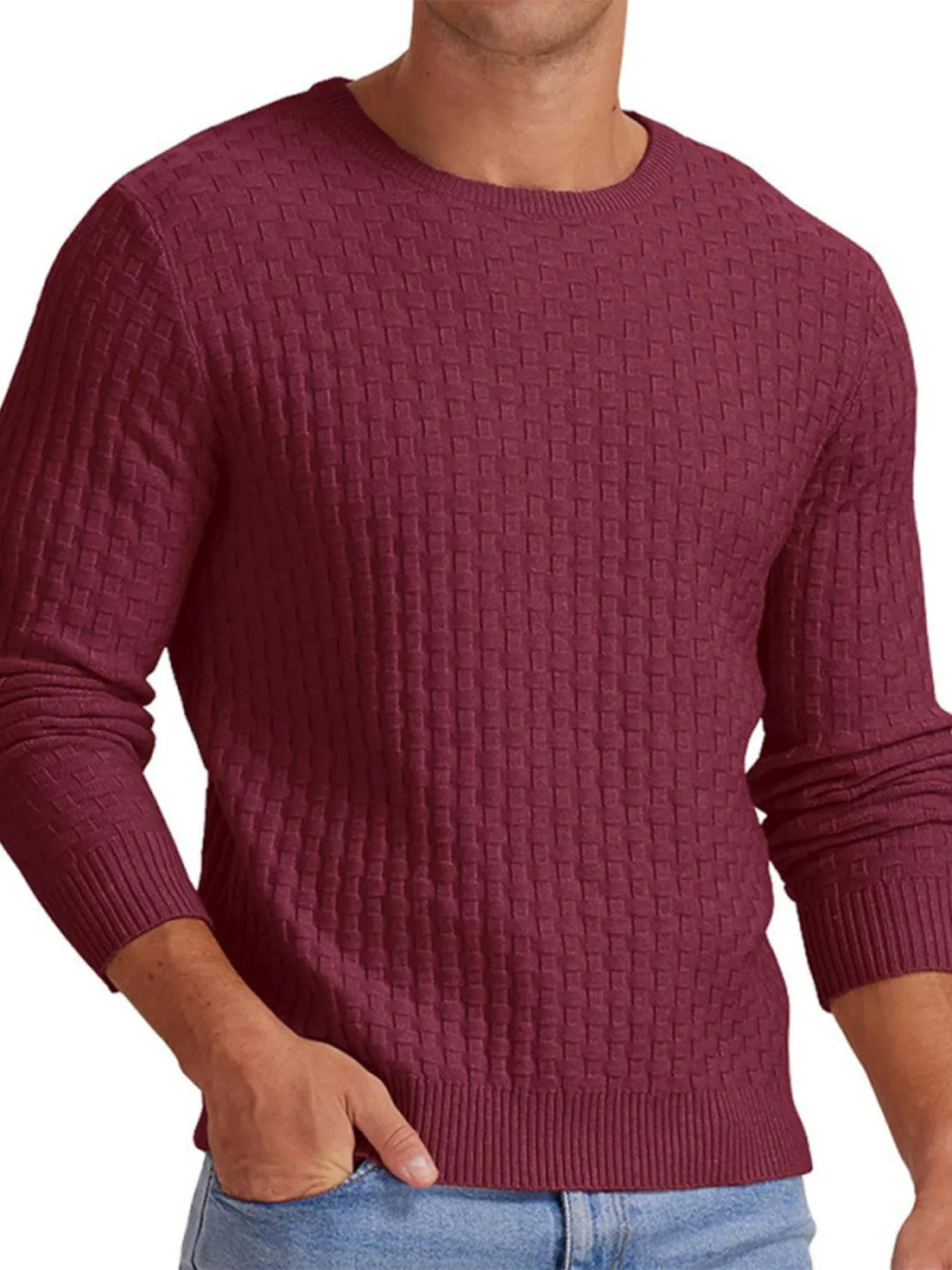 Men's Full Size Ribbed Hem Round Neck Sweater Plus Size