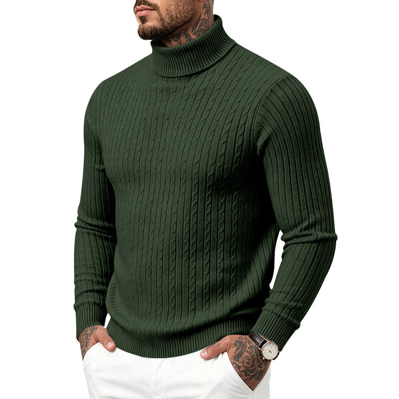 Mens Turtleneck Slim-Fit Vertical-Stripe Casual Long-Sleeve Sweater