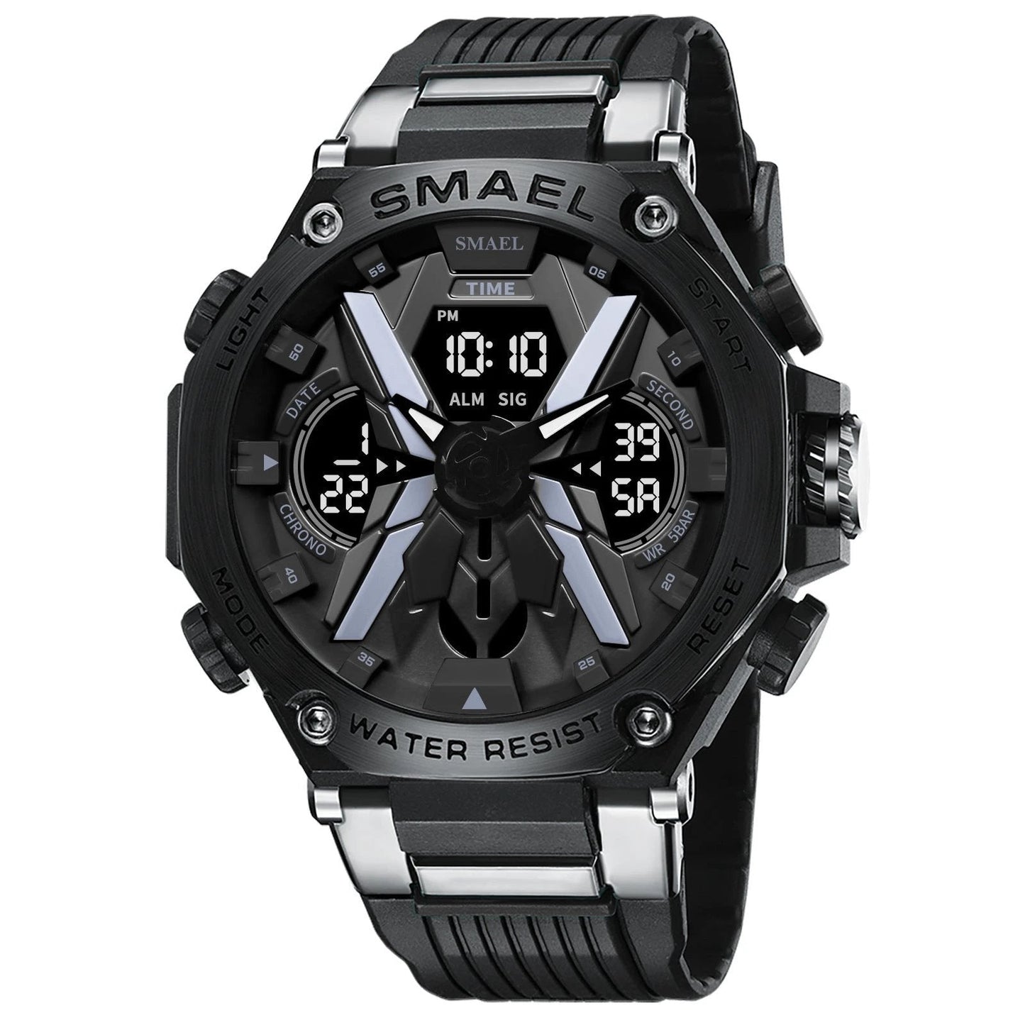 Men's Multifunctional Digital Double Display Waterproof Alloy Sports Quartz Watch