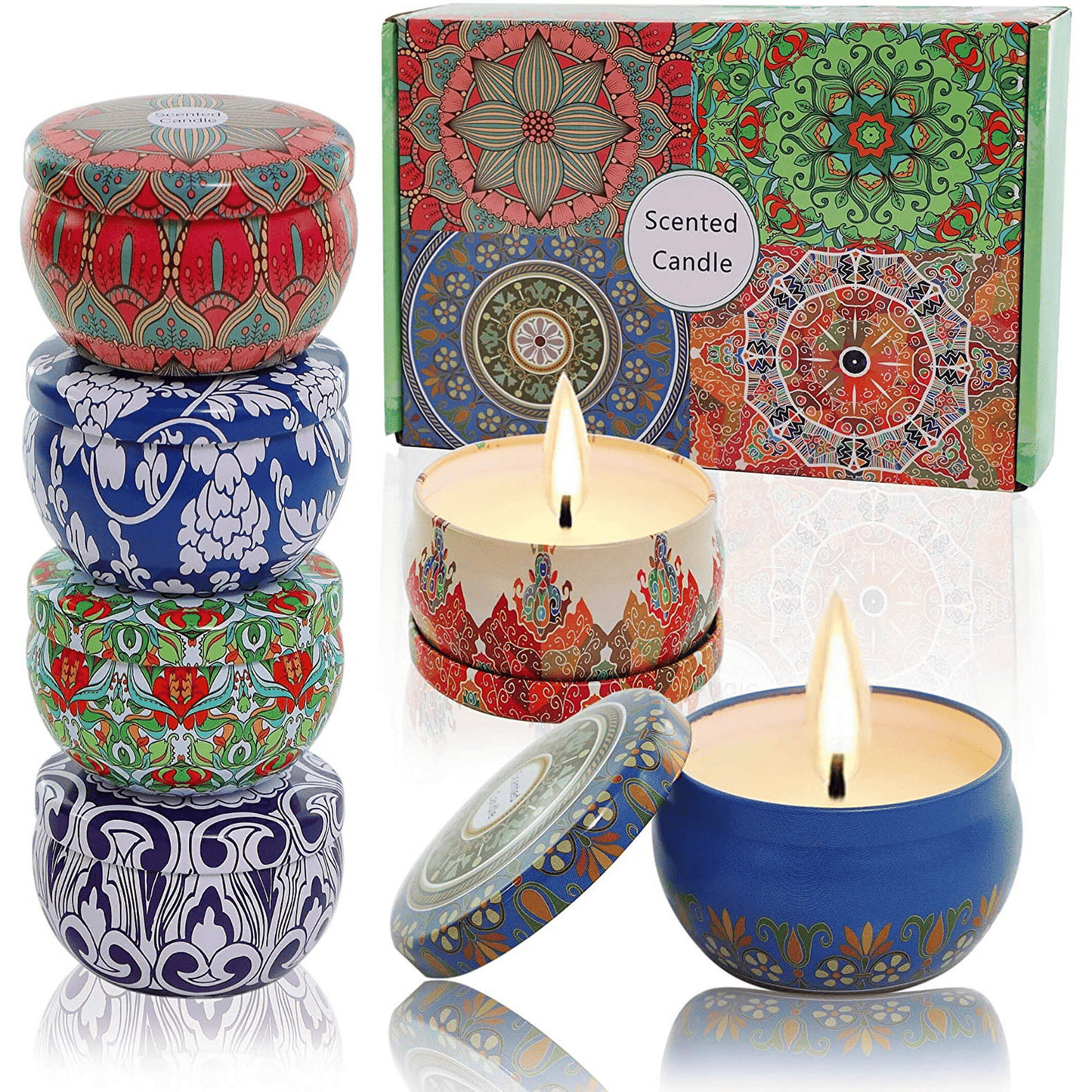 Scented Candles Soy Wax 6-Pack Gift Package Vanilla Lavender Rose Orange Lemon Amber Musk Natural for Stress Relief Aromatherapy Candle Sets Gifts for Women Men Lasting 120hours 2.5oz per tin