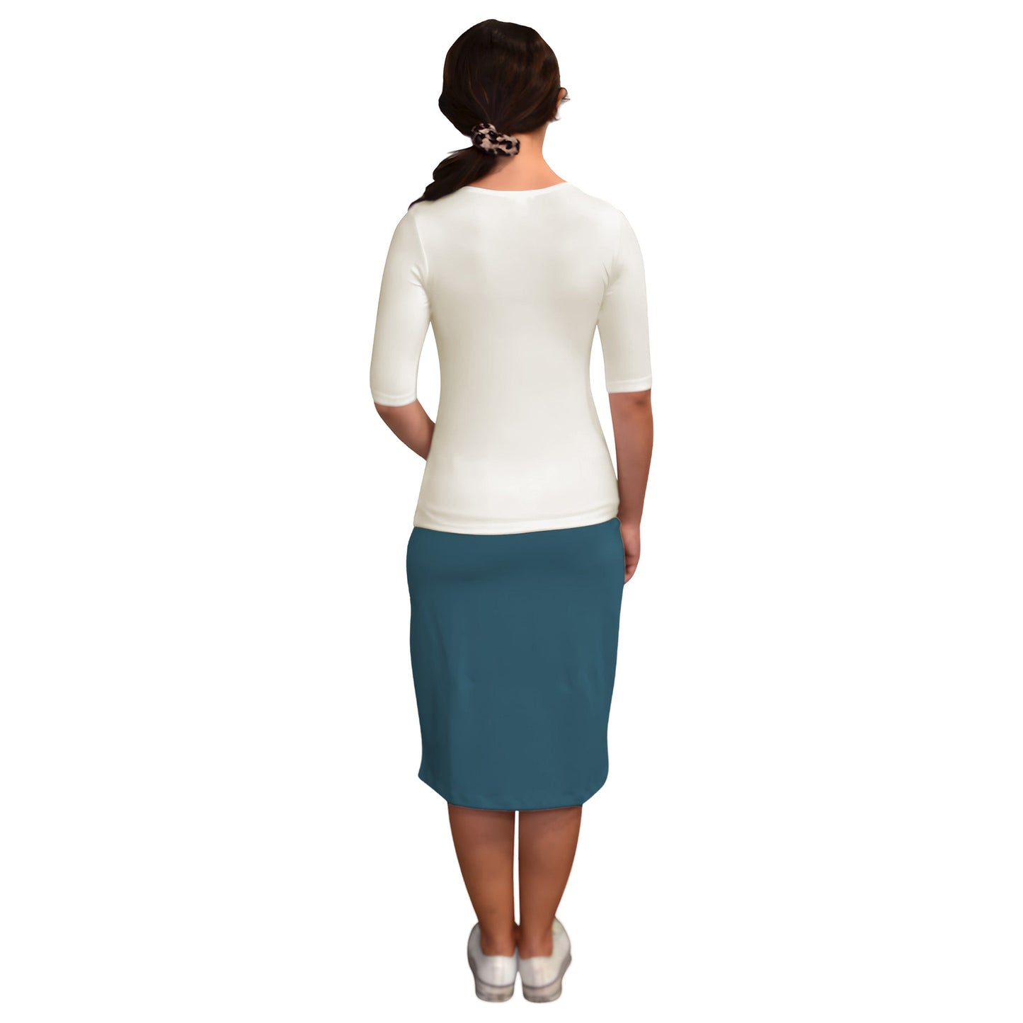 Women's and Plus Size Fitted Layering Shell - Modest Round Neck with Elbow Sleeves