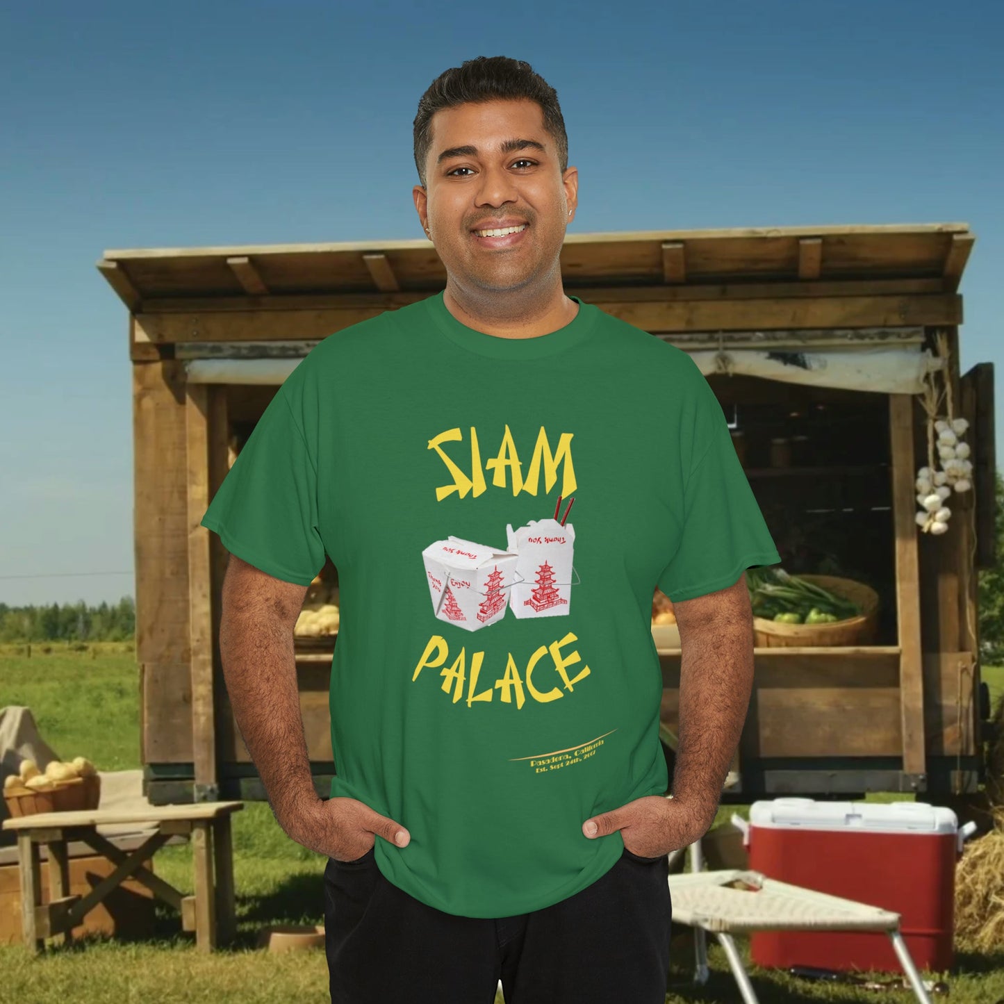 "DirkyThreadz Siam Palace T-Shirt - Bold Takeout Graphic Design in Black Cotton"