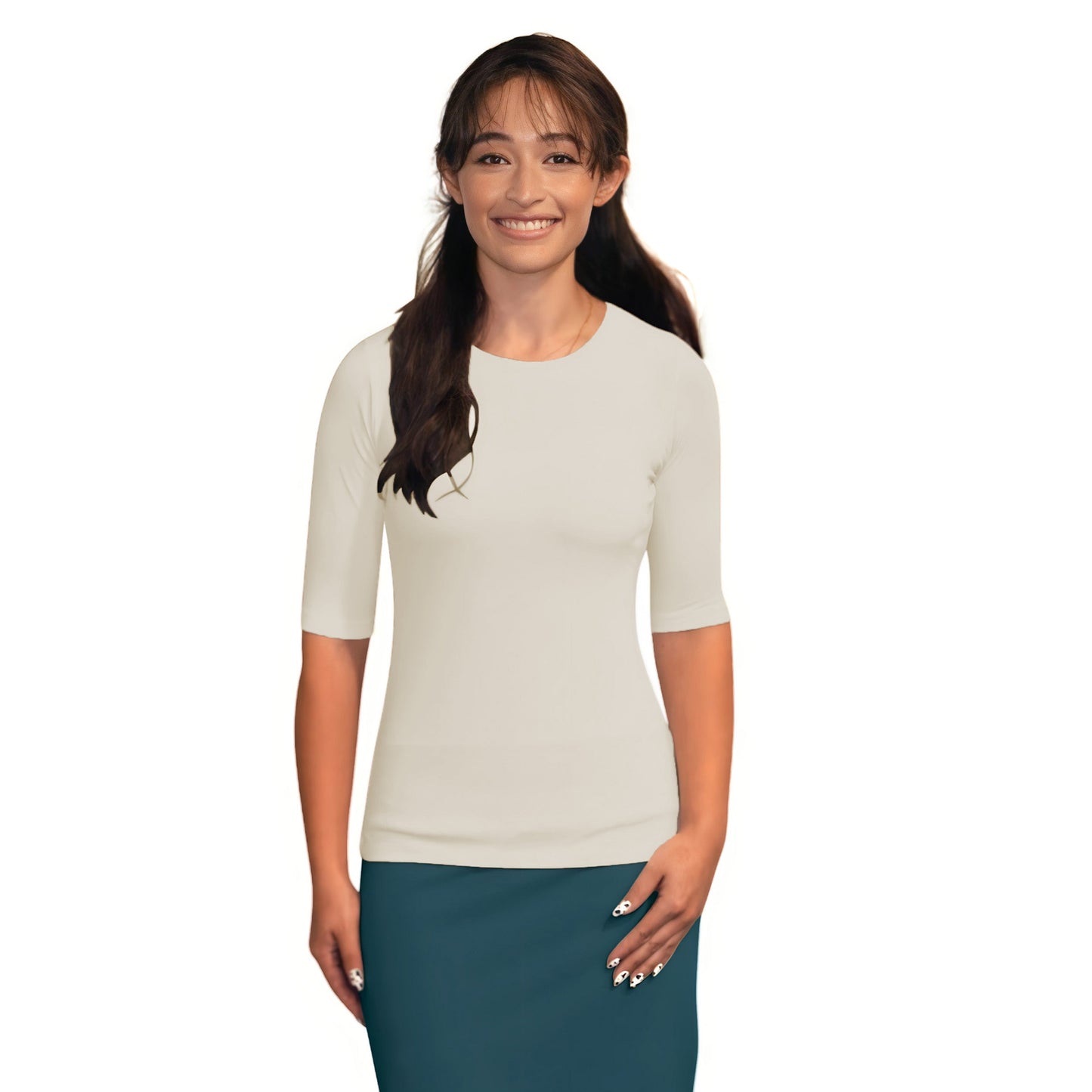 Women's and Plus Size Fitted Layering Shell - Modest Round Neck with Elbow Sleeves