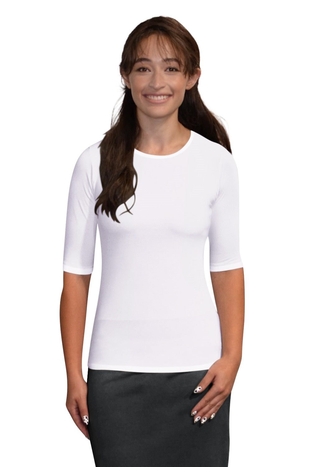 Women's and Plus Size Fitted Layering Shell - Modest Round Neck with Elbow Sleeves