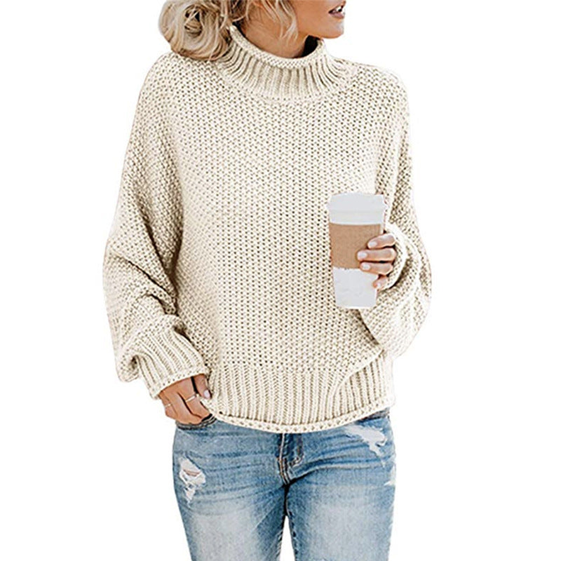 Solid Turtleneck Pullover Sweater Winter Fashion Casual Knitted Long-Sleeved Top Women's Clothing