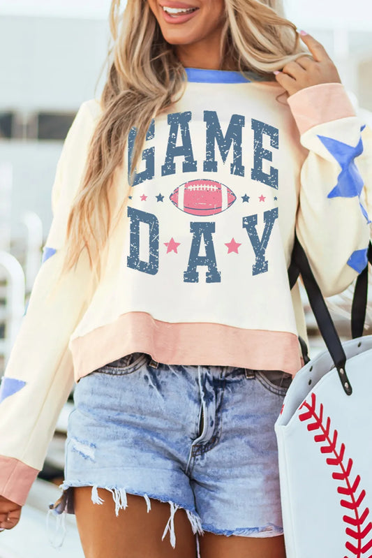 Sudadera de manga larga con cuello redondo y parche de estrella GAME DAY