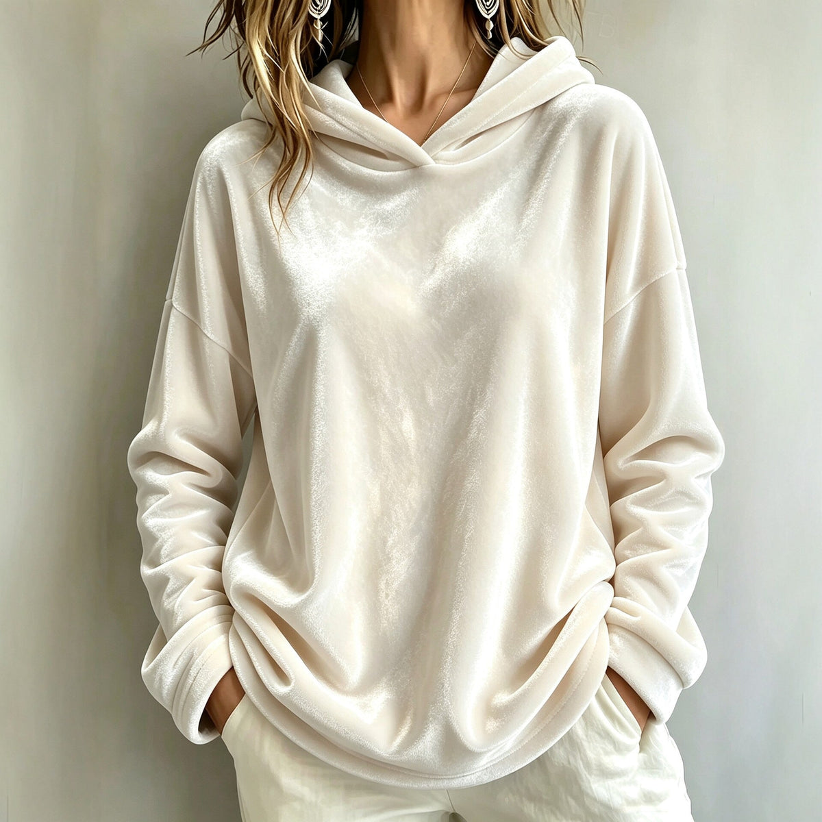 Velvet Solid-color Hooded Casual Sweatshirt
