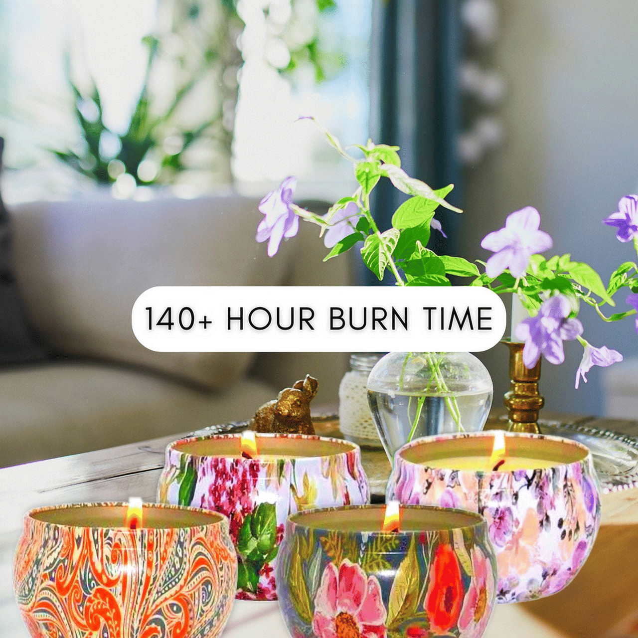 Wild Mint, Warm Amber, Fresh Citrus and Sweet Basil Candle Gift Set | Aromatherapy Candle Set of 4 x 6 Oz Small Soy Candles, Relaxing Candles Gifts for Women, Tin Candles Party Favors