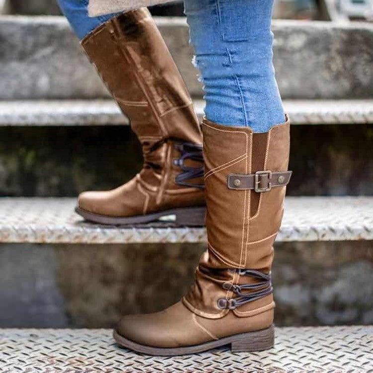 Women's High Knights' Boots, Thick Heeled Round