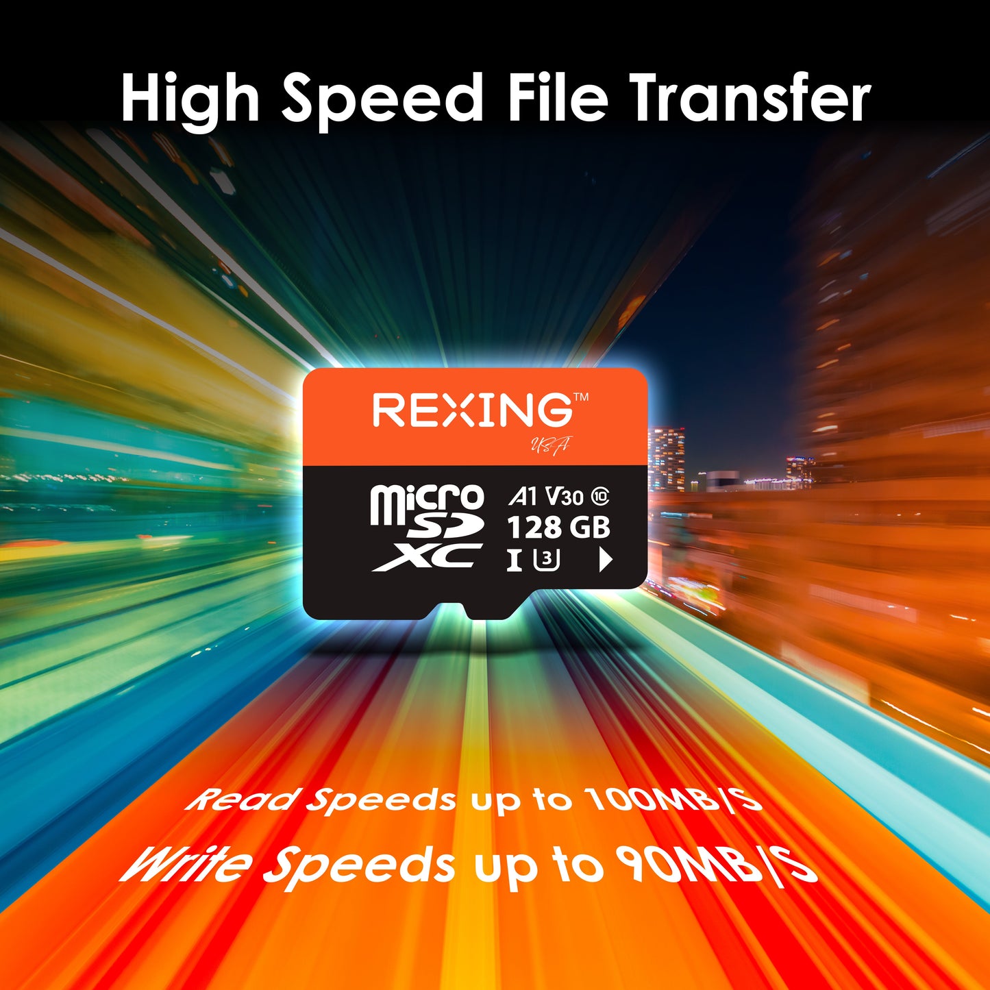 Tarjeta SD REXING microSDXC UHS-3 4K Full HD de alta velocidad para video, monitoreo y transferencia, con adaptador para cámaras de salpicadero, sistemas de vigilancia, cámaras de seguridad y cámaras corporales.